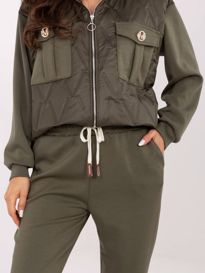 Khaki casualowy komplet z kieszeniami