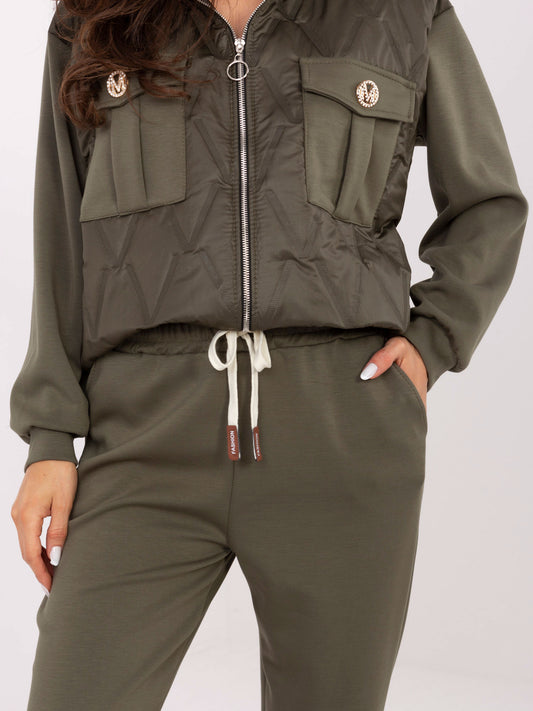 Khaki casualowy komplet z kieszeniami