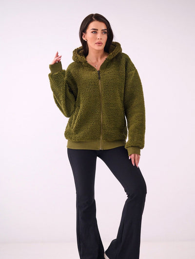 Khaki futrzana bluza o kroju oversize