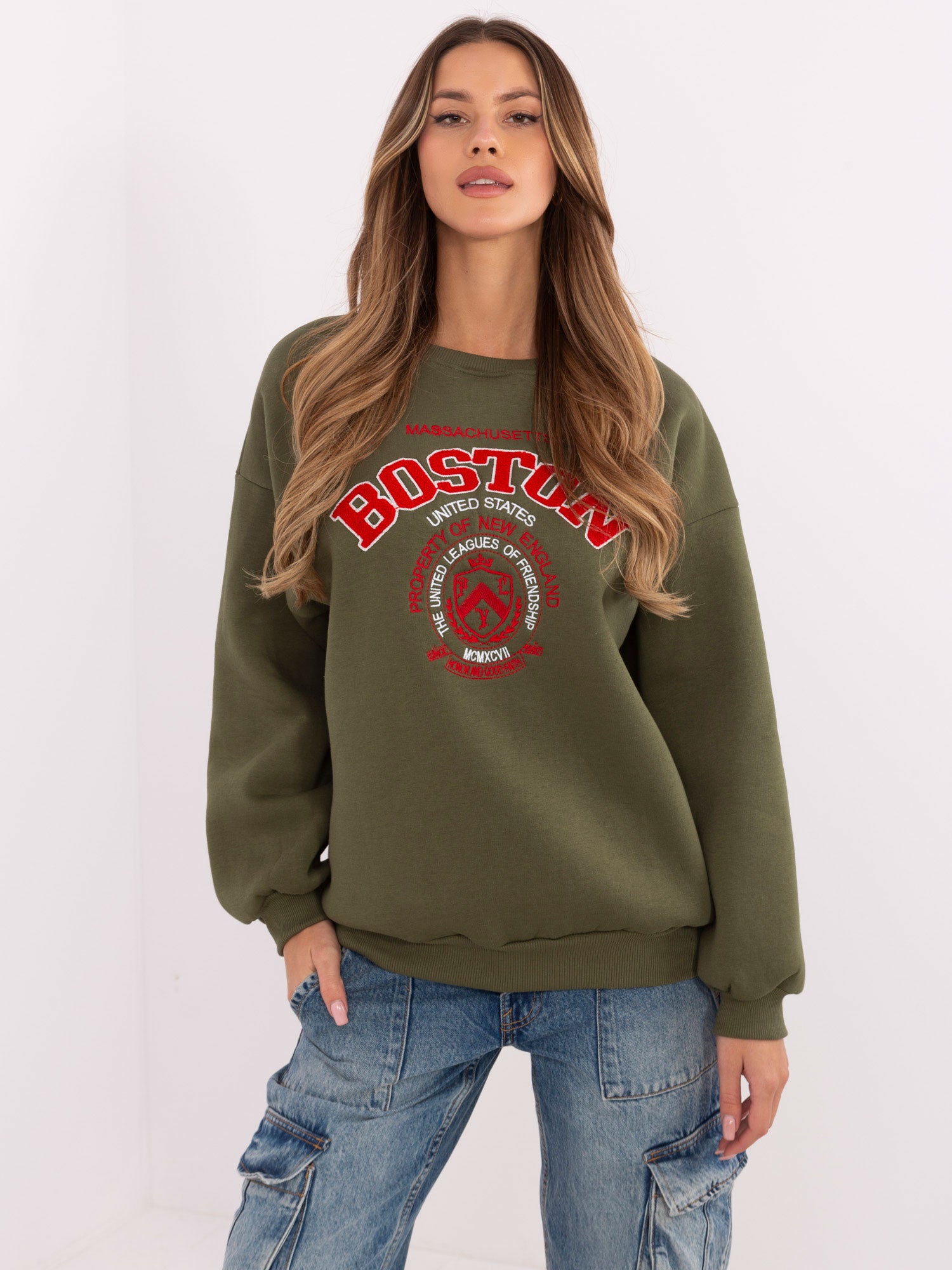 Khaki damska bluza bez kaptura z napisami