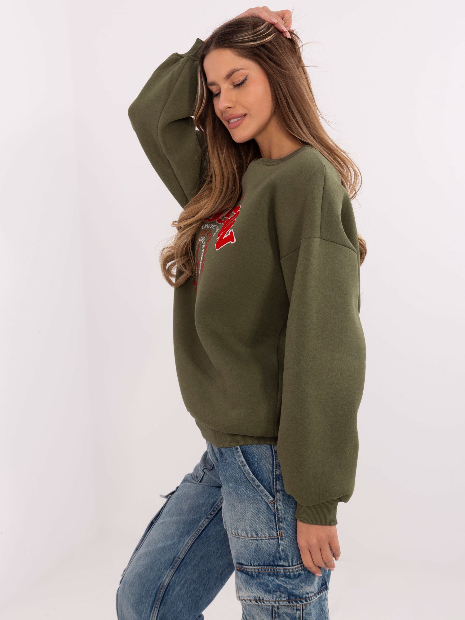 Khaki damska bluza bez kaptura z napisami