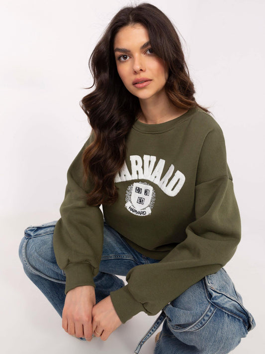 Khaki damska bluza bez kaptura z naszywką