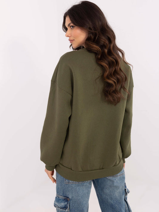 Khaki damska bluza bez kaptura z naszywką