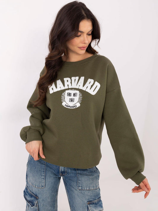 Khaki damska bluza bez kaptura z naszywką