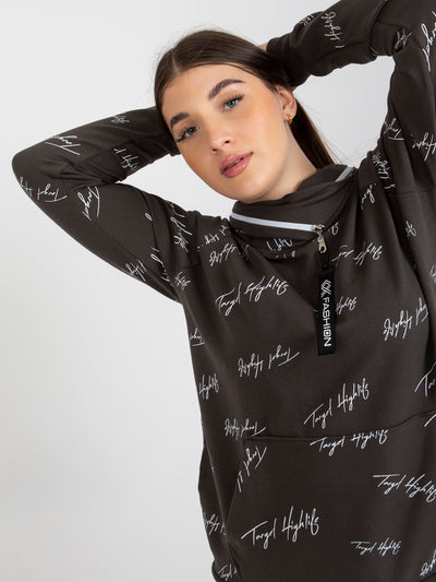Khaki damska bluza plus size z kapturem i nadrukiem