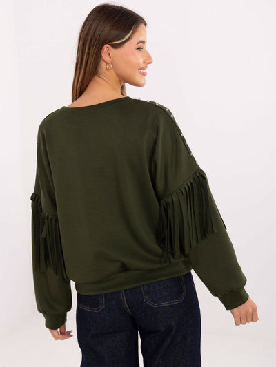 RUE PARIS Khaki damska bluza z frędzlami