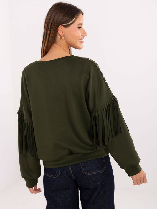 RUE PARIS Khaki damska bluza z frędzlami