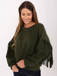 RUE PARIS Khaki damska bluza z frędzlami