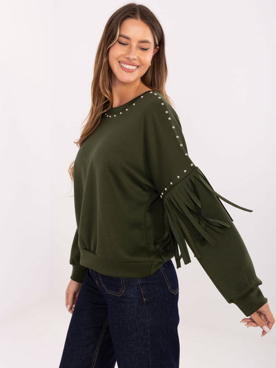 RUE PARIS Khaki damska bluza z frędzlami