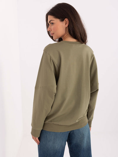 RUE PARIS Khaki damska bluza z okrągłym dekoltem