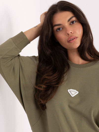 RUE PARIS Khaki damska bluza z okrągłym dekoltem