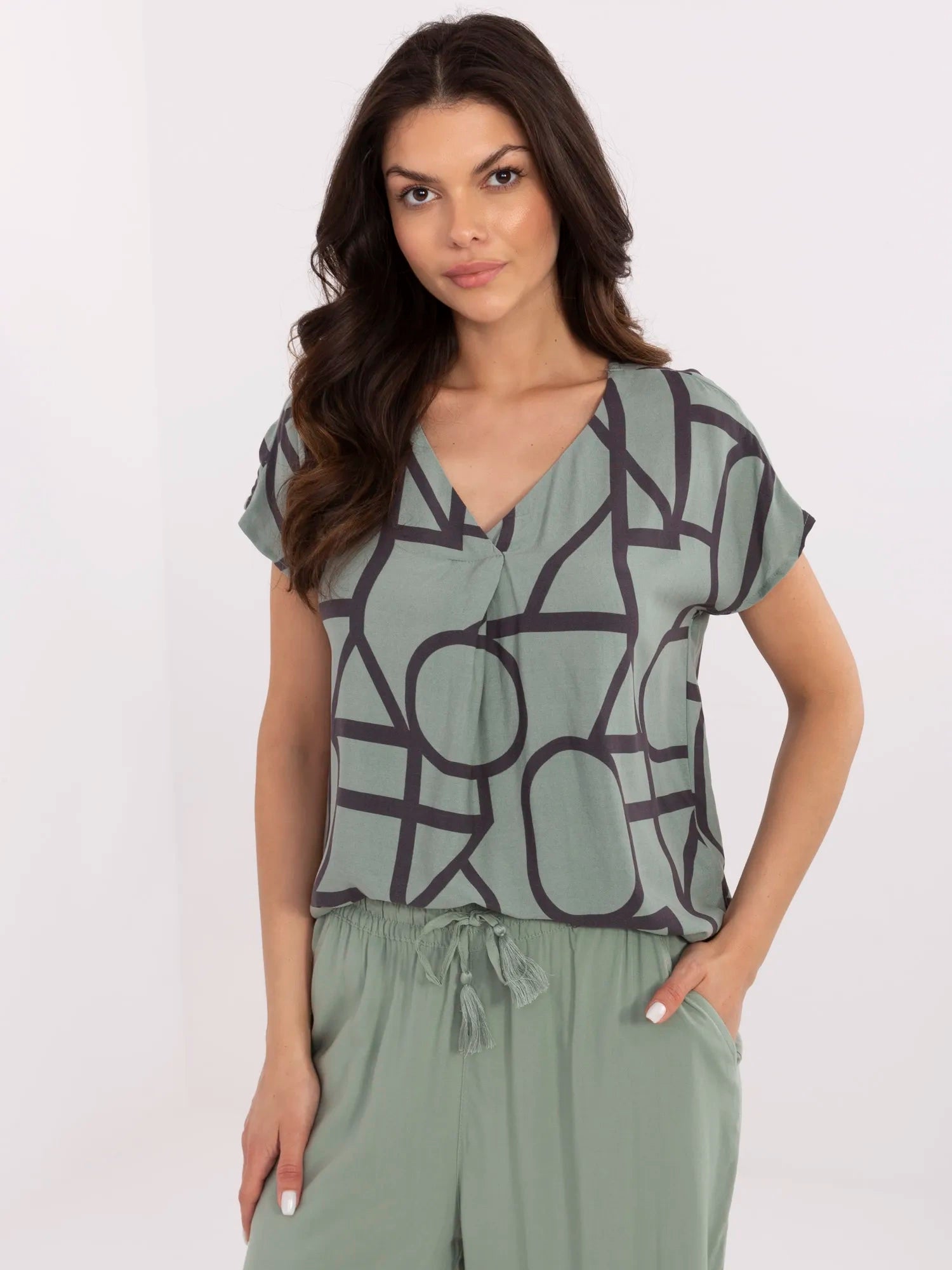 SUBLEVEL Khaki bluzka w geometryczne wzory