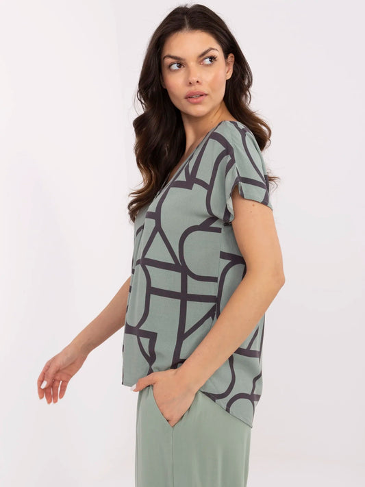 SUBLEVEL Khaki bluzka w geometryczne wzory