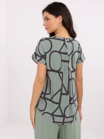 SUBLEVEL Khaki bluzka w geometryczne wzory