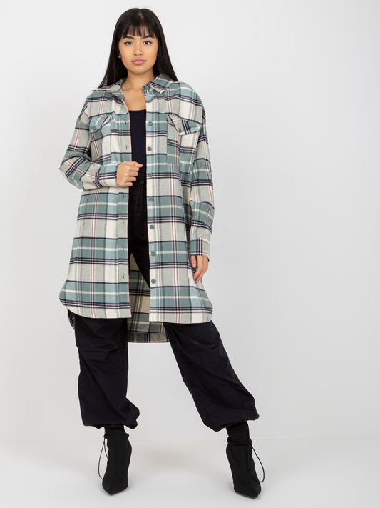 Khaki luźna koszula długa w kratę STITCH & SOUL