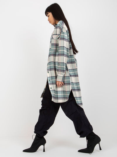 Khaki luźna koszula długa w kratę STITCH & SOUL
