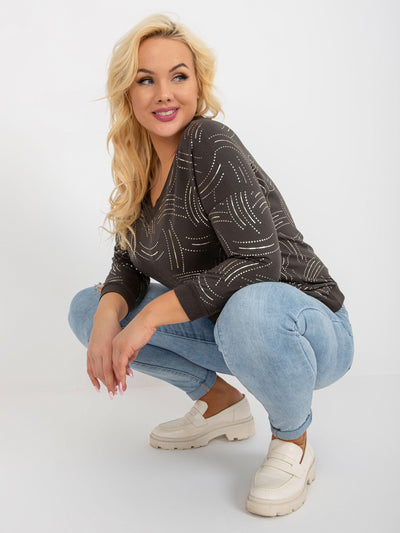 Khaki damska plus size z nadrukiem i dekoltem V