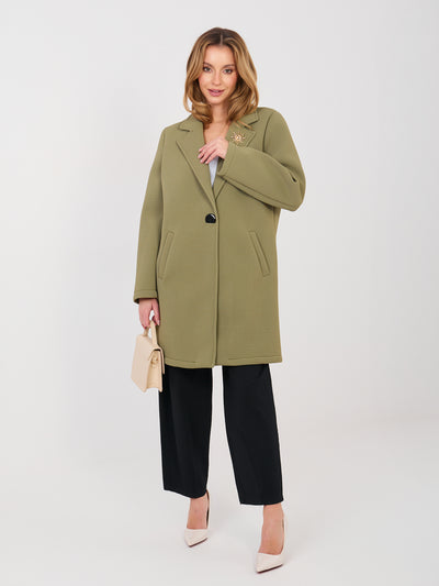 RUE PARIS Khaki piankowy płaszcz z broszką