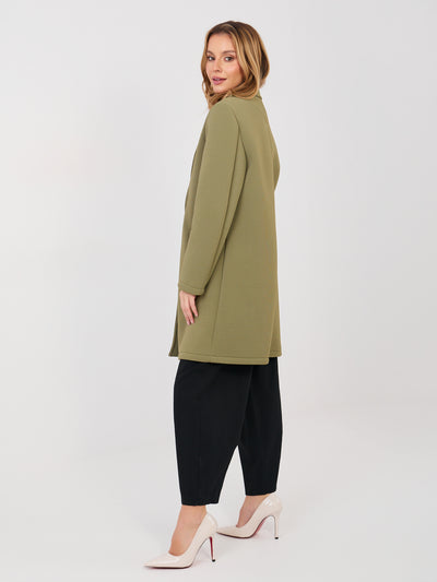 RUE PARIS Khaki piankowy płaszcz z broszką