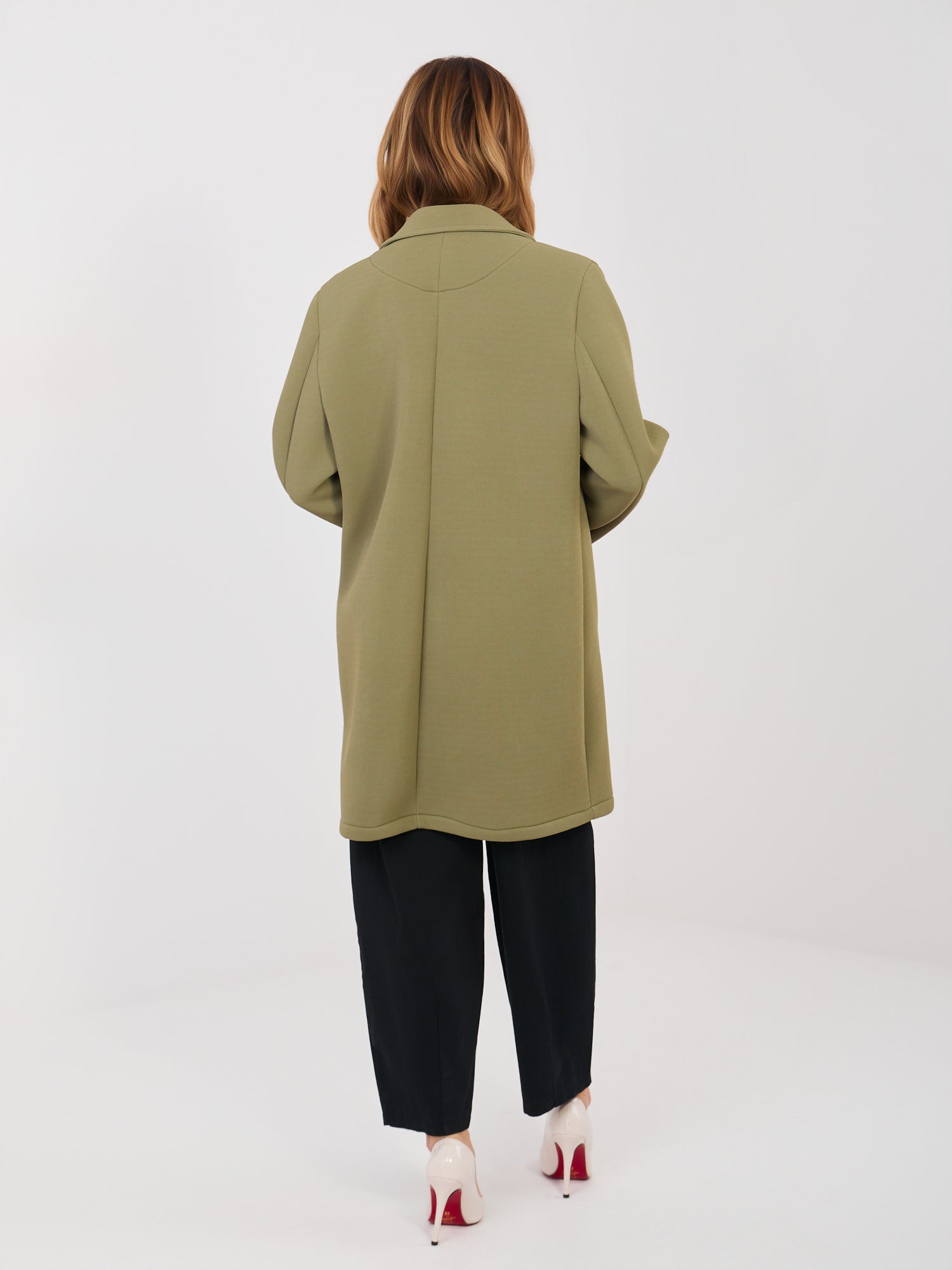 RUE PARIS Khaki piankowy płaszcz z broszką