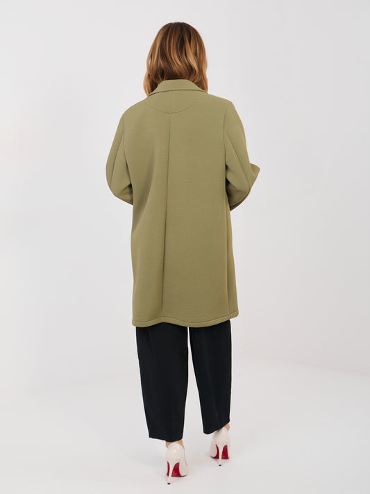 RUE PARIS Khaki piankowy płaszcz z broszką