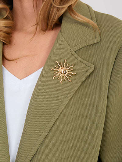 RUE PARIS Khaki piankowy płaszcz z broszką