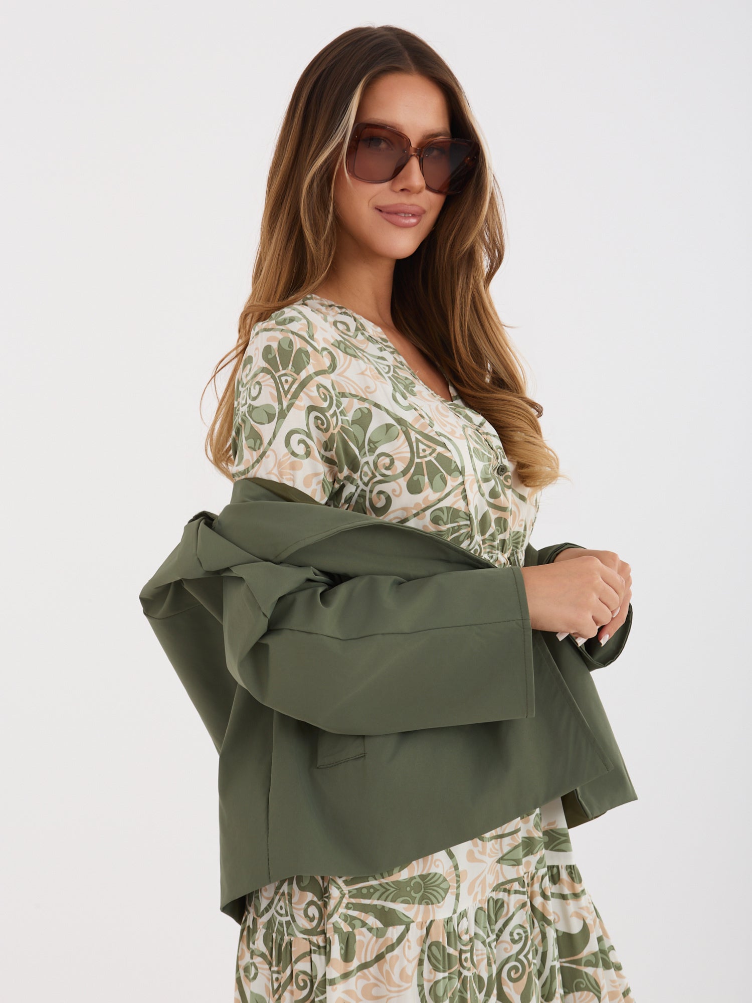 RUE PARIS Khaki damski płaszcz oversize z podszewką