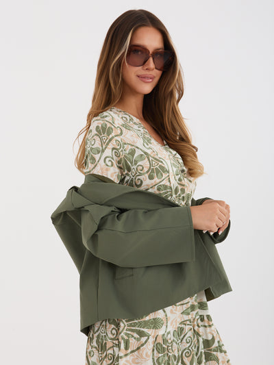 RUE PARIS Khaki damski płaszcz oversize z podszewką