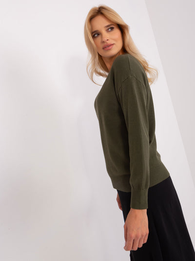 Khaki sweter klasyczny z okrągłym dekoltem