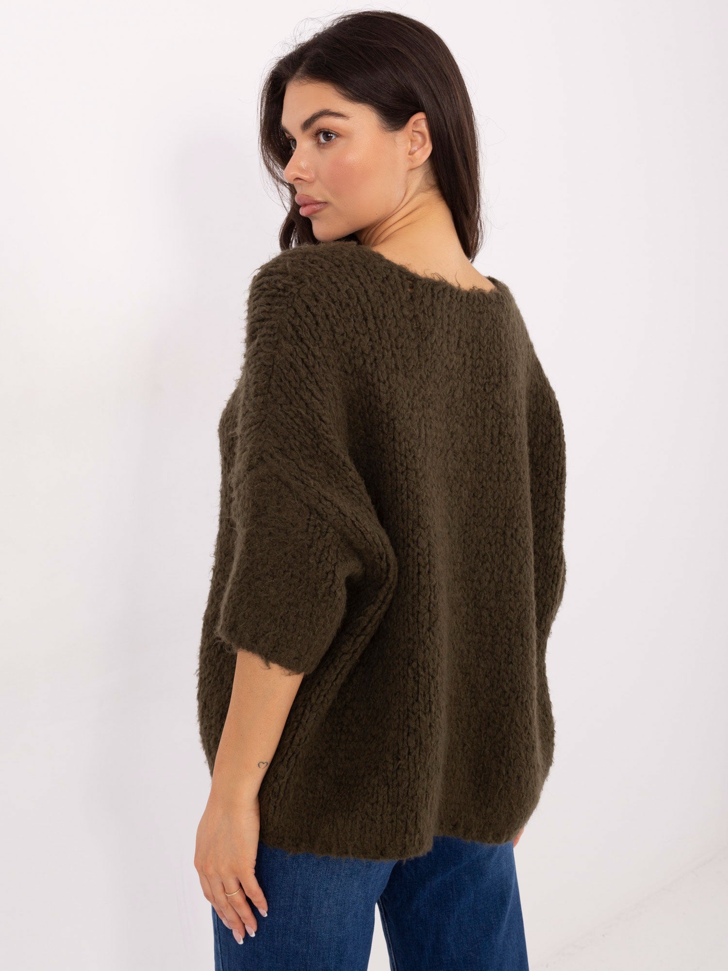 Khaki damski sweter z domieszką alpaki