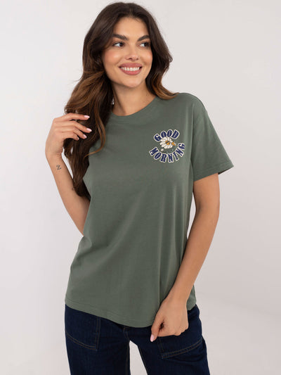 SUBLEVEL Khaki t-shirt z nadrukiem na plecach
