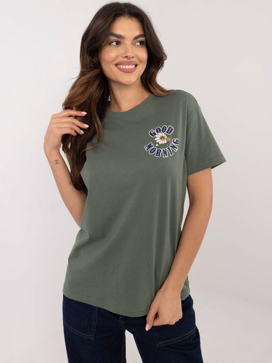 SUBLEVEL Khaki t-shirt z nadrukiem na plecach