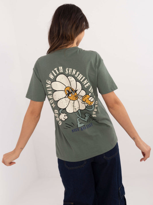 SUBLEVEL Khaki t-shirt z nadrukiem na plecach