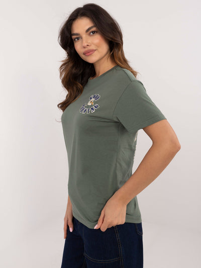 SUBLEVEL Khaki t-shirt z nadrukiem na plecach