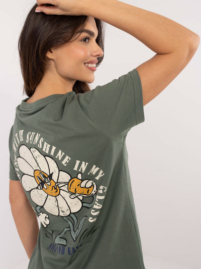 SUBLEVEL Khaki t-shirt z nadrukiem na plecach