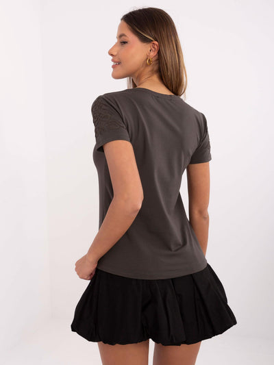 Khaki dopasowany t-shirt z bawełny