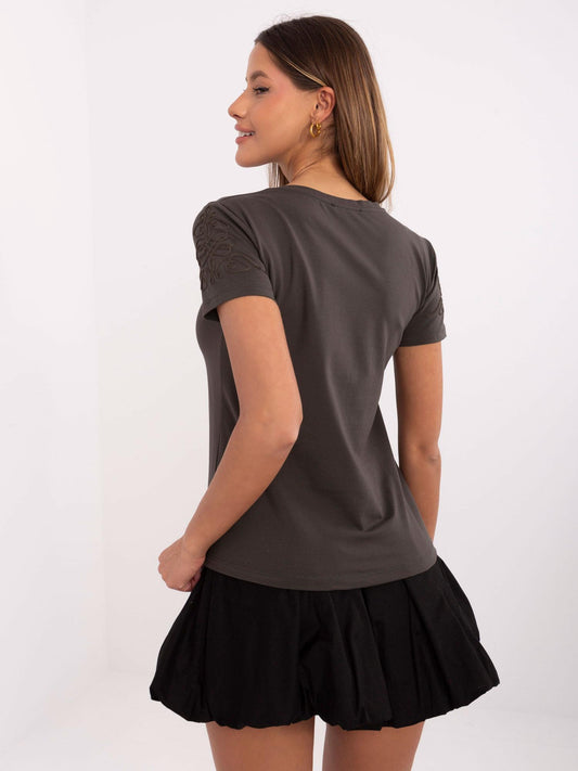 Khaki dopasowany t-shirt z bawełny