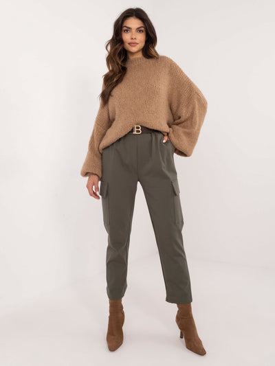 OCH BELLA Khaki damskie spodnie cargo z paskiem