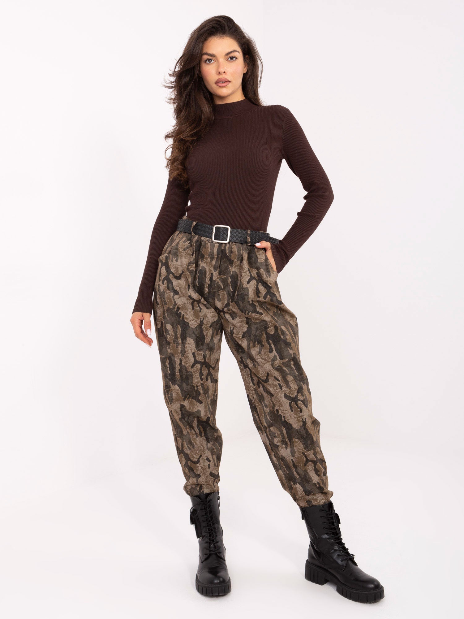 Khaki damskie spodnie moro z kieszeniami