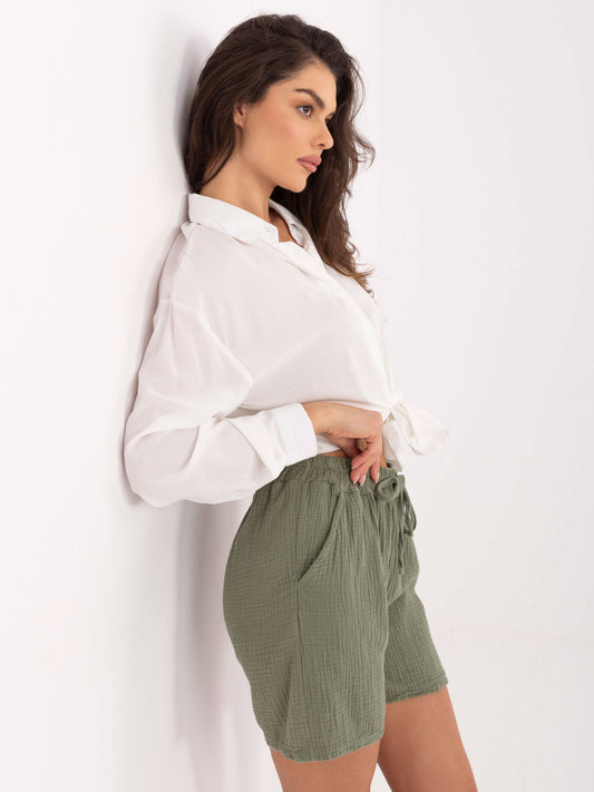 Khaki letnie szorty z muślinu