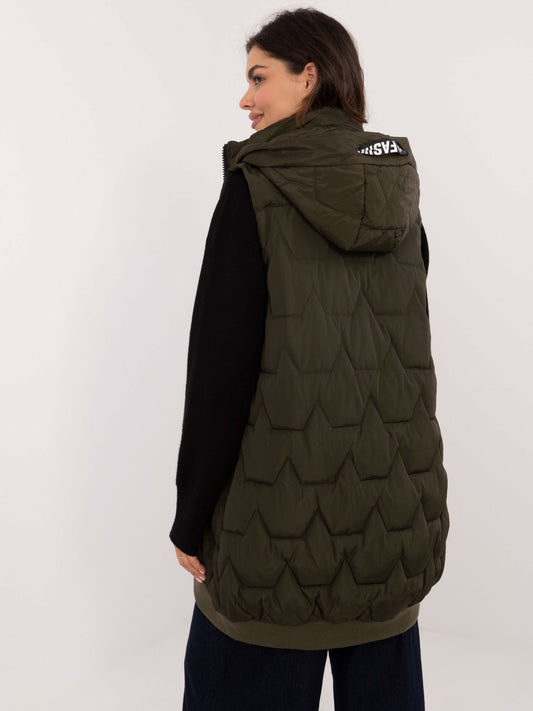 Khaki długa kamizelka damska z odpinanym kapturem