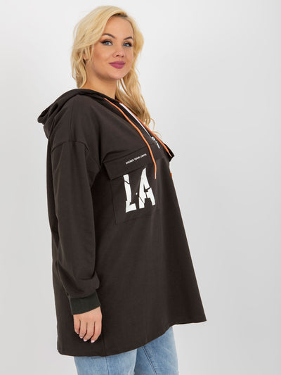 Khaki dłuższa bluza plus size z suwakiem u góry