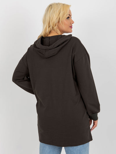 Khaki dłuższa bluza plus size z suwakiem u góry