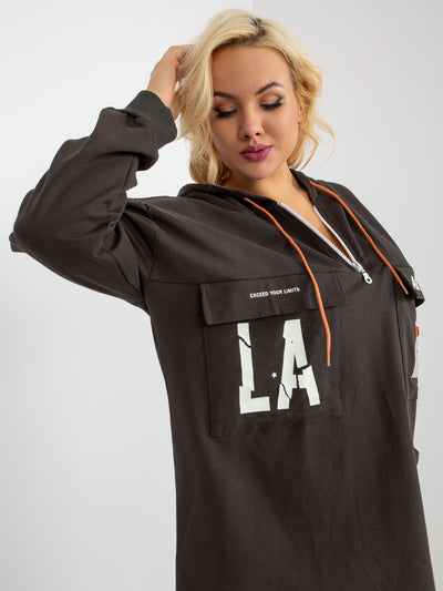 Khaki dłuższa bluza plus size z suwakiem u góry