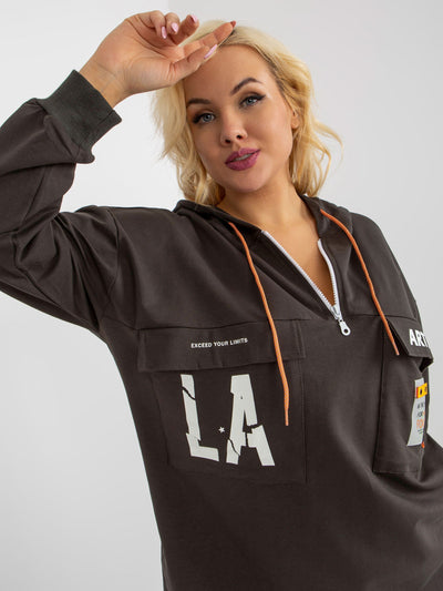 Khaki dłuższa bluza plus size z suwakiem u góry