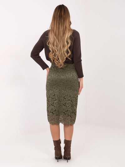 Khaki midi spódnica z koronki