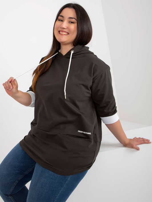 Khaki bawełniana bluza plus size z rękawem 3/4