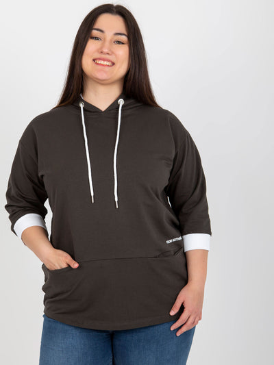Khaki bawełniana bluza plus size z rękawem 3/4