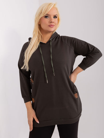 Khaki dresowa bluza plus size z kieszeniami