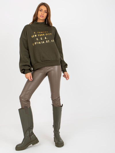 Khaki dresowa bluza z nadrukiem i szerokim rękawem